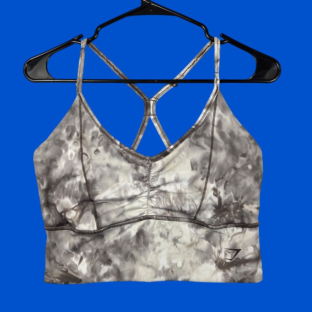 Gymshark Adapt Camo Sports Bra Womens Medium Grey Excellent Tie Dye Ruched